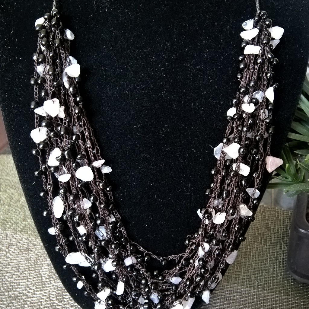 Artisanal Handcrafted Necklace Pink Quartz Chips